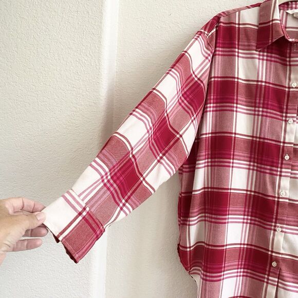 H&M Women's Button Down Red Shirt Size Medium Long‎ Sleeve Plaid Top Blouse - Picture 2 of 10